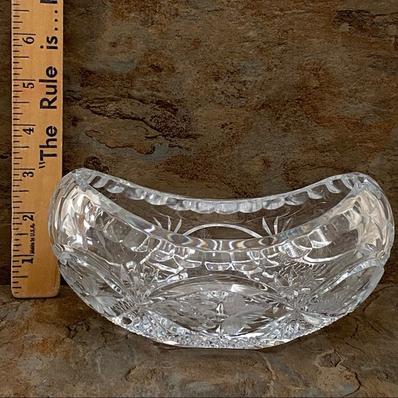 Vintage Cut To Clear Bohemian Czech Etched Clear Crystal Boat Bowl - Picture 6 of 12